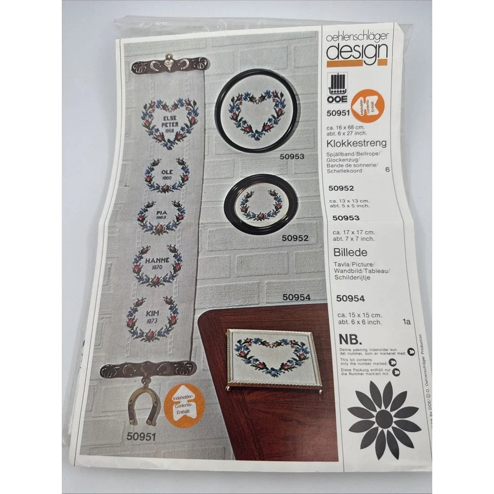 New Oehlenschlager Klokkestreng Cross Stitch Kit 50952/53/54 Floral Cottage Core